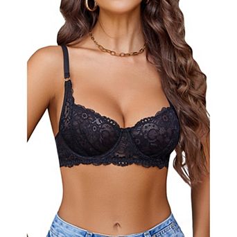 Avidlove Women Lace Underwire Bra Mesh Balconette Unlined Everyday Bra Lingerie