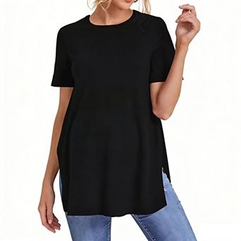 Women's Casual Side Slit T-Shirt Crew Neck Loose Fit Maternity Top Casual Blouse
