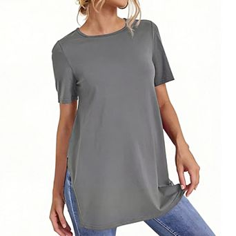 Women's Casual Side Slit T-Shirt Crew Neck Loose Fit Maternity Top Casual Blouse