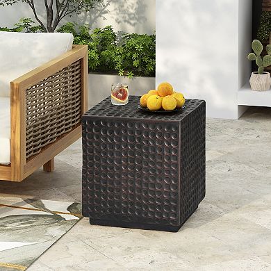 Square Fluted Coffee Table with MGO Frame for Backyard and Poolside Accent