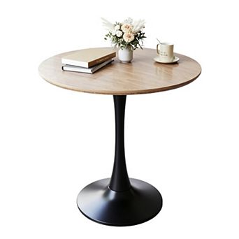 Round Dining Table with Pedestal Base and Smooth Wood Texture for Kitchen Areas