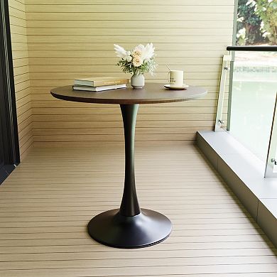 Round Dining Table with Pedestal Base and Smooth Wood Texture for Kitchen Areas