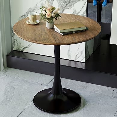 Round Dining Table with Pedestal Base and Smooth Wood Texture for Kitchen Areas