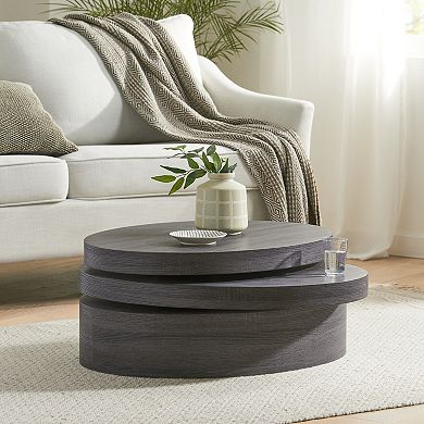 Rotating Coffee Table with Swivel Storage and Metal Frame for Living Room
