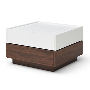 Rotating Coffee Table with Two Drawers and Swivel Storage for Living Room