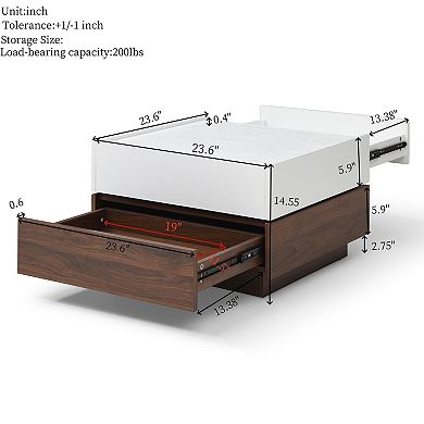 Rotating Coffee Table with Two Drawers and Swivel Storage for Living Room