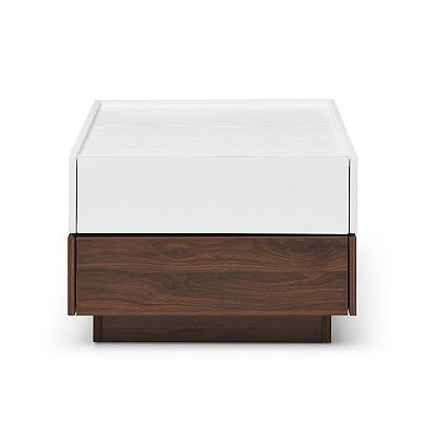 Rotating Coffee Table with Two Drawers and Swivel Storage for Living Room