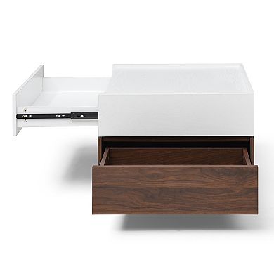 Rotating Coffee Table with Two Drawers and Swivel Storage for Living Room