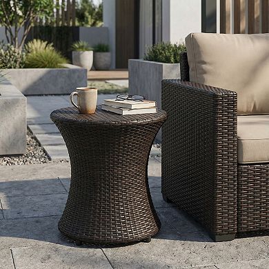 Hourglass Side Table with Hourglass Structure and Natural Wood Grain for Seating Areas