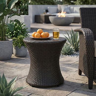 Hourglass Side Table with Hourglass Structure and Natural Wood Grain for Seating Areas