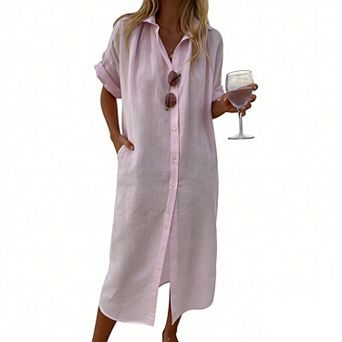 Women's Summer Shirt Dresses Oversized Button Down Beach Cover-Up Dress