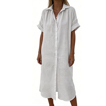 Women's Summer Shirt Dresses Oversized Button Down Beach Cover-Up Dress