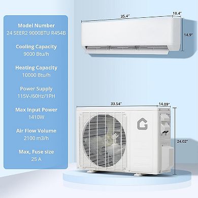 9000 BTU Mini Split Air Conditioner & Heat Pump, 24 SEER2 Energy Star AC System with WiFi