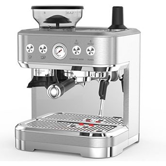 Coffee Maker with Bean Grinder, Stainless Steel Body & Silver-Plated Basket