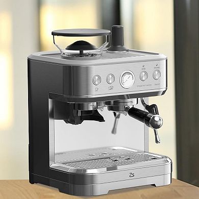 Coffee Maker with Bean Grinder, Stainless Steel Body & Silver-Plated Basket