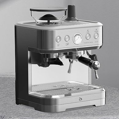 Coffee Maker with Bean Grinder, Stainless Steel Body & Silver-Plated Basket