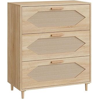 3 Drawer Dresser for Bedroom, 31.5 Inch Wide Rattan Modern Closet Dressers Chest of Drawers