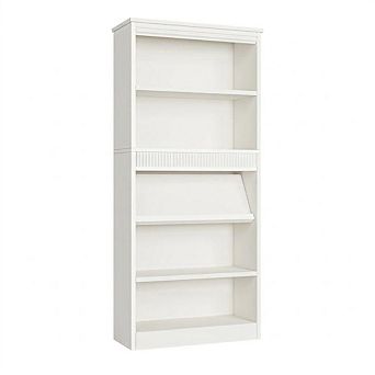 71" Tall Rustic 5 tier Bookcase with Double Fluted Design, Adjustable Shelves, Wood Base