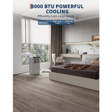 8,000 BTU Portable AC with Dehumidifier & Fan - Cools 350 Sq.ft., Smart Auto Mode