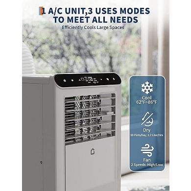 8,000 BTU Portable AC with Dehumidifier & Fan - Cools 350 Sq.ft., Smart Auto Mode