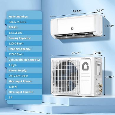 Mini Split Air Conditioner and Heat Pump 12000 BTU, 18.5 SEER2 Wall-Mounted Ductless Inverter System