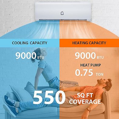 17 SEER2 Wall-Mounted Ductless Inverter System with WiFi & Alexa Control, for Room Cooling Up to 550