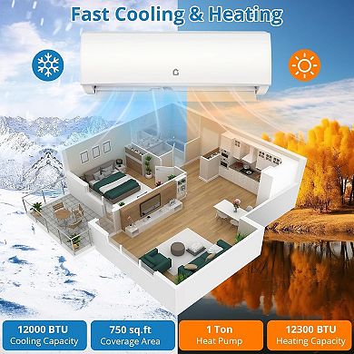 12000 BTU Mini Split Air Conditioner & Heater, 1 Ton 20 SEER2 Inverter Heat Pump