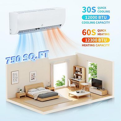19 SEER2 115V Ductless Split-System Air Conditioner with Heat Pump, Cools Up to 750 Sq.Ft