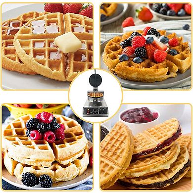 Commercial Waffle Maker, 1200W Round Waffle Iron with Non-Stick Teflon Coating
