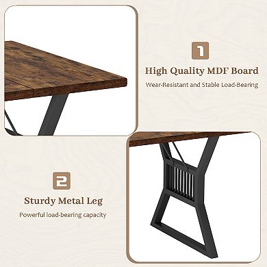 Farmhouse Rectangular Dining Table 70.8" Wood Top with Metal Legs, Seats 68