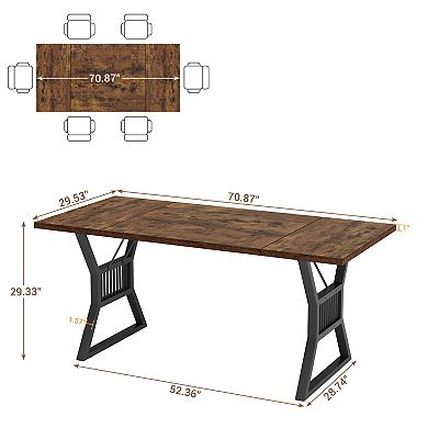 Farmhouse Rectangular Dining Table 70.8" Wood Top with Metal Legs, Seats 68