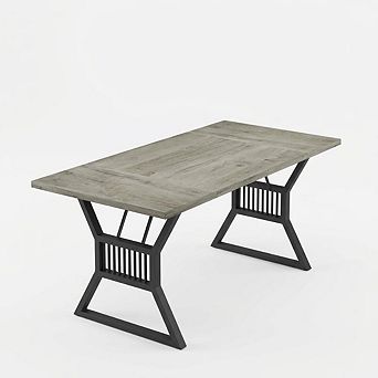 Farmhouse Rectangular Dining Table 70.8" Wood Top with Metal Legs, Seats 68