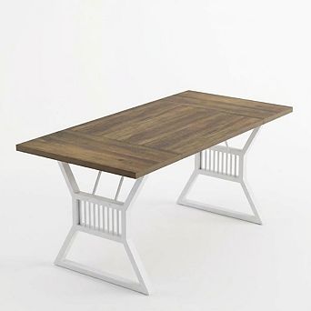 Farmhouse Rectangular Dining Table 70.8" Wood Top with Metal Legs, Seats 68