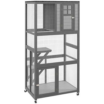 Wheeled Outdoor Cat Enclosure Weatherproof Wooden Catio With Stable Structure