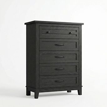 Versatile 5-Drawer Tall Wooden Dresser, Vertical Storage Chest with Adjustable Feet