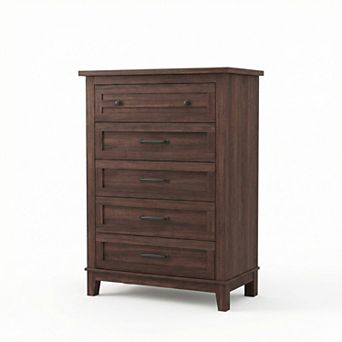 Versatile 5-Drawer Tall Wooden Dresser, Vertical Storage Chest with Adjustable Feet