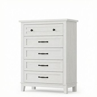 Versatile 5-Drawer Tall Wooden Dresser, Vertical Storage Chest with Adjustable Feet