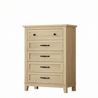 Versatile 5-Drawer Tall Wooden Dresser, Vertical Storage Chest with Adjustable Feet