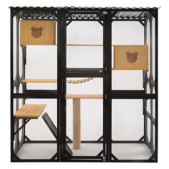 Natural Fir Wood Outdoor Cat Playpen Integrated Shelter And Climbing Structure