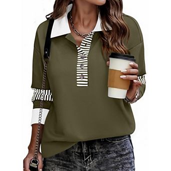 Zeagoo Women Vintage V Neck Hoodie Sweatshirt Casual Polo Style Long Sleeve Tops