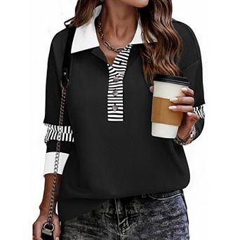 Zeagoo Women Vintage V Neck Hoodie Sweatshirt Casual Polo Style Long Sleeve Tops