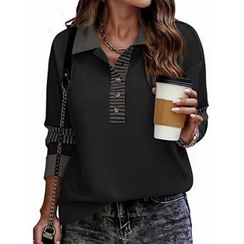 Zeagoo Women Vintage V Neck Hoodie Sweatshirt Casual Polo Style Long Sleeve Tops