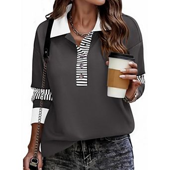 Zeagoo Women Vintage V Neck Hoodie Sweatshirt Casual Polo Style Long Sleeve Tops
