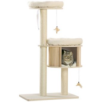 Three Level Compact Cat Tower Soft Cushion Areas With Interactive Play Elements