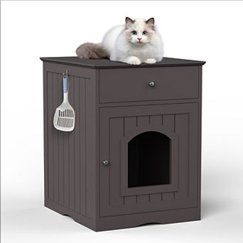 Indoor Wooden Cat Home Multi Functional Litter Box Enclosure With Side Cabinet