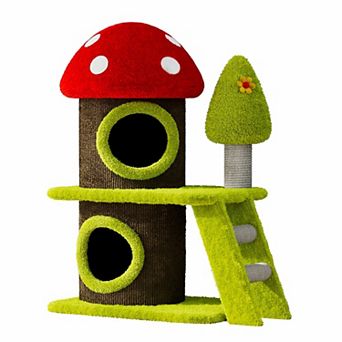 Mushroom Themed Cat Tower Multi Layer Indoor Shelter With Sisal Scratching Posts