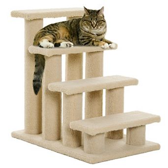 Four Step Carpeted Pet Stairs Multi Level Climbing Frame With Scratching Function