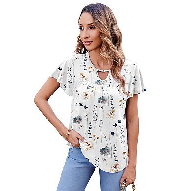 Zeagoo Womens Short Sleeve Tunic Tops V Neck Loose Ruffle Sleeve Summer ...