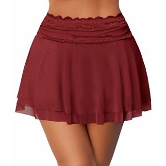 Avidlove Women Pleated Mini Skirt Lace Mesh Layered Ruffled Lingerie Short Skirts