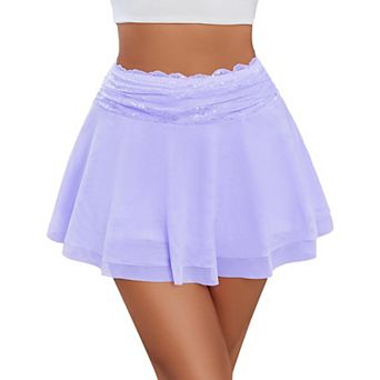 Avidlove Women Pleated Mini Skirt Lace Mesh Layered Ruffled Lingerie Short Skirts